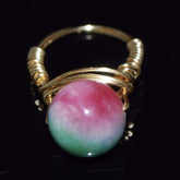 Green and Red Jade Handcrafted Wired Ring - FashionByTeresa